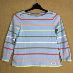Talbots Petite Striped Long Sleeve U-Neck Top Light Blue Multi Color Sz SP *FLAW